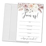 Join Us Invitation Cards - Boho Floral Invite Cards for All Occasions, Wedding, Engagement, Reception, Retirement, Bridal or Baby Shower and Birthday Party - 25 Cards and 25 Envelopes - (joinus-012)