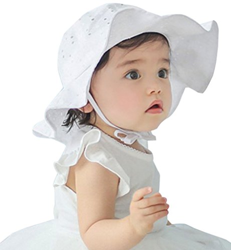 iHomey Baby Kleinkind Mädchen große Krempe Sonnenhut mit Kinnriemen Baumwolle UPF 50 + Sonnenschutz Eimer Hut Fischer Hut für Babys 10-42 Monate Cover