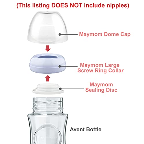 Image of Maymom Dome Caps, Screw Rings, Sealing Discs Compatible with Avent Natural Bottles, PP Bottles; No Nipple Included. Convert Avent Classic Bottle Into Natural