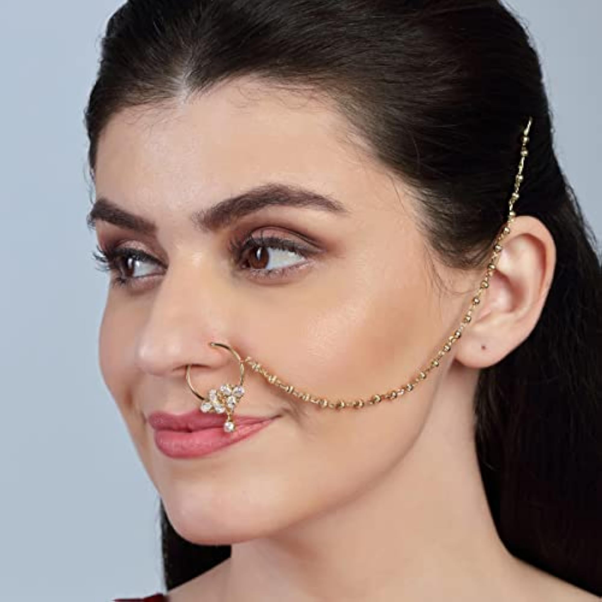 Delicate Sparkling American Diamond Clip-On Nose Ring with Pear Drops