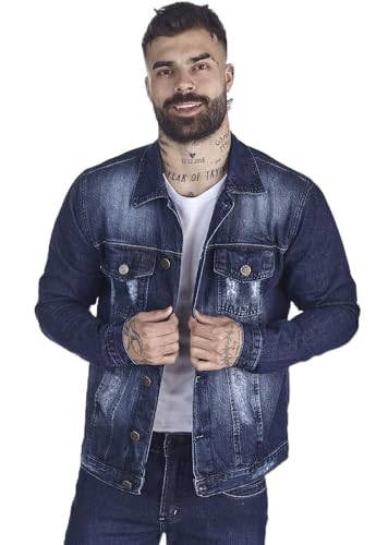 Jaqueta Jeans HNO Jeans Premium Leve Destroyed Used Azul