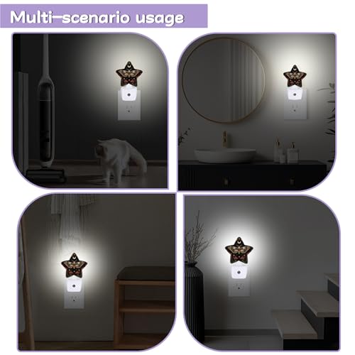 Image of Black Poppy Moth Nightlights Plug in Wall,Mushroom Moon Decorative Star Lamp with Automatic Lighting for Living Space,Gentle Glow for Kids Room,Hallway,Bathroom