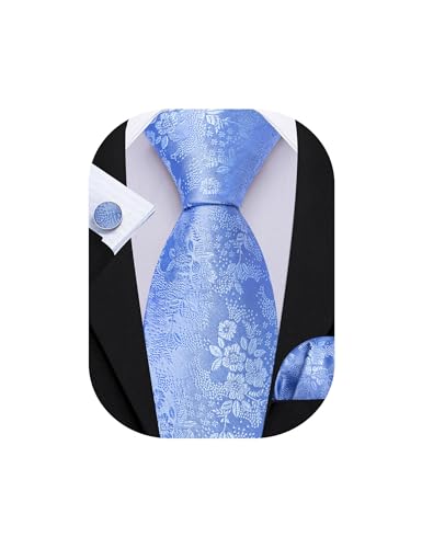 Image of Barry.Wang Men Tie Set Floral Paisley Silk Necktie Pocket Square Cufflinks Formal Wedding Party Business