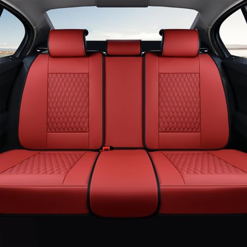 Image of Coverado Rear Seat Covers, Leather Seat Cover for Car, Universal Waterproof Automotive Seat Cushion Protector for Most Cars Trucks SUV (Red)