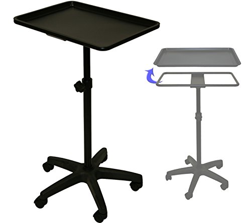 LCL Beauty Extra Large Black Steel Single-Post Mayo Instrument Stand & Work Tray Spa Salon Equipment