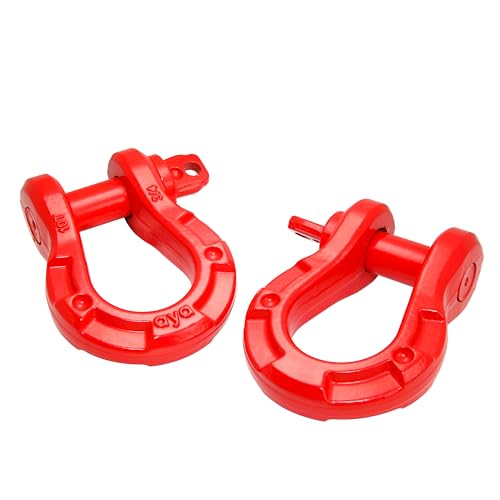 AYA Gear D Ring Shackles 3/4" (2 Pack) 77,000Ibs(35T) Break Strength With 7/8" Screw Pin and Isolator & Washers Kit for Tow Strap Winch Off Road Vehicle Recovery - Red