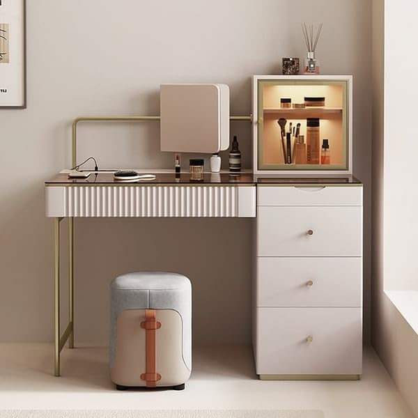 NG Decor Chanor Makeup Vanity Set Mirrored Dressing Table with Jewelry Storage & Cabinet & Stool-image-20