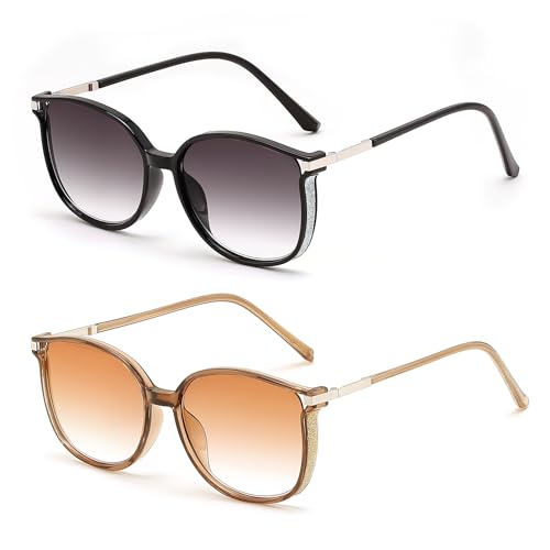FEISEDY 2 Pack Stylish Reader Sunglasses for Women Fashion Lightweight UV400 Protection Full Lens Reading Glasses B0321 2.5x