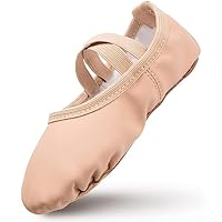 Ballet Shoes Girls Leather Ballet Dance Slippers Full Sole Dance Flats Thickened Cotton Lining Ballerina Shoes with Cross Elastic Straps for Toddlers Kids