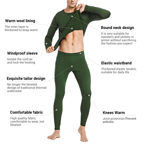 Image of PISIQI Thermal Underwear Men Ultra-Soft Long Johns Set with Fleece Lined Base Layer Winter Skiing Warm Top & Bottom Black