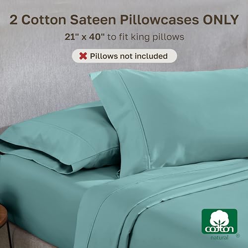 Image of California Design Den Soft King Size Pillow Cases, 100% Cotton Set of 2, Cool & Smooth, 400 Thread Count, Sateen Pillow Cases (Teal)