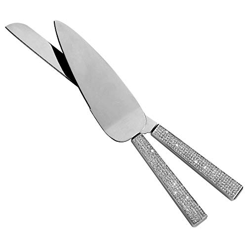 All Things Weddings, Wedding Ceremony, Glitter Galore Wedding Cake and Knife Server Set, Cake Cutter with Knife, Silver and Glitter