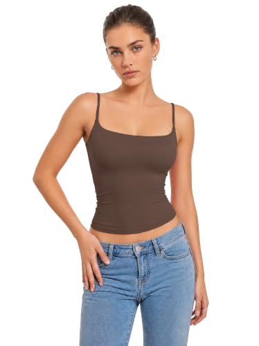 Women Summer Tank Tops Y2K Going Out Crop Tops Sexy Square Neck Spaghetti Strap Tanks Trendy 2025 Casual Sleeveless Basic Camisole Shirts (Brown,S)