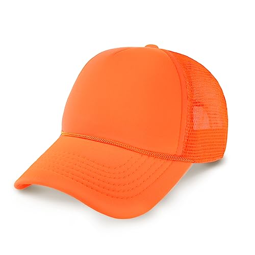 Classic Foam Trucker Hat Summer Mesh Cap Solid Two Toned Blank Foamhead Hat For Mens Womens Adjustable Strap Light Weight (Neon Orange) #TOP30