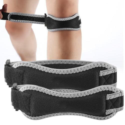 Genouillère Rotulienne 2 Pièces, sangles de genou pour tendon rotulien,Genouillère Sport Réglable, Genouillère Sport pour Rotulienne Femme et Homme, pour Basketball, Fitness, Volley-ball,Gris