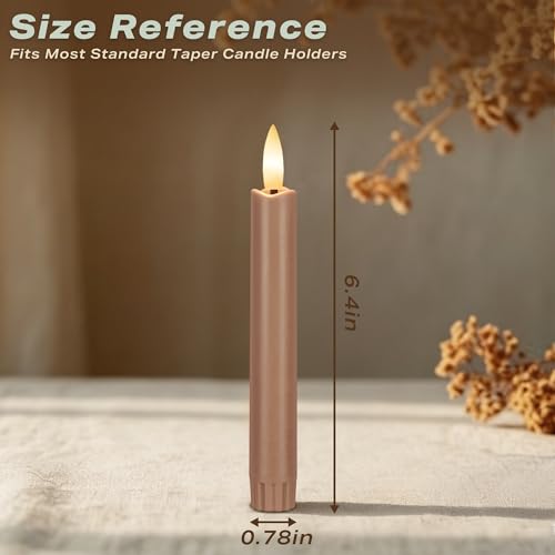Image of Brown Flameless Taper Candles with Remote, Short Battery Operated LED Candles, 6.4inch Flickering Flameless Candlesticks for Table Centerpiece, Farmhouse, Mantel, Window Decor, Set of 6