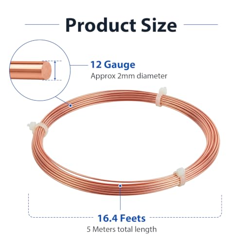 Image of Tenn Well 16.4ft 12 Gauge 99.9% Dead Soft Copper Wire | Bendable metal craft wire for electroculture Gardening, jewelry making, sculpting, floral /wreath making, wire wrapping