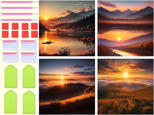 Diamond Painting Carré Anti-Stress - Lot de 4 Grandes Toiles Plage pour Calmer l'Anxiété