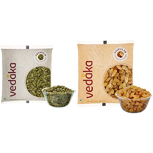 Image of Amazon Brand - Vedaka Premium Pumpkin Seeds, 100g and Amazon Brand - Vedaka Popular Raisins, 100g (Pack of 1)