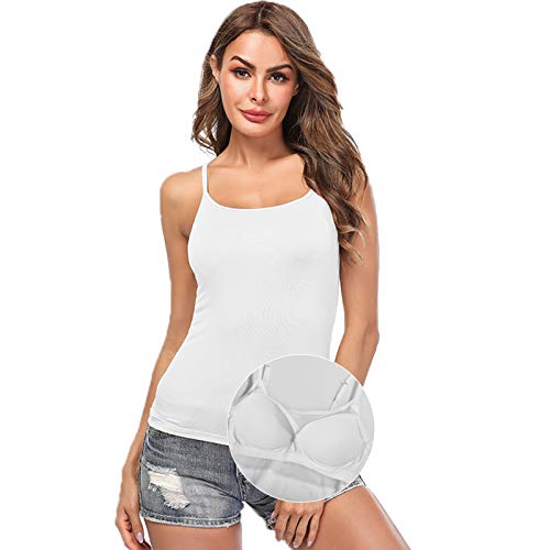 Women Camisole with Built-in Bra Cup Strap Supportive Padded Tank Top Layering Cami Undershirt for Yoga