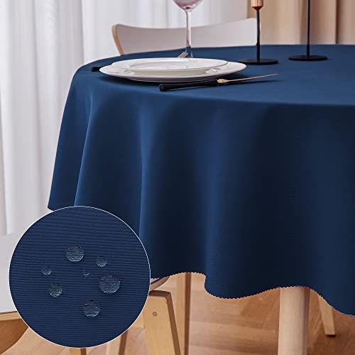 Qidordour Round Tablecloth, 60 Inch Dia, 210Gsm Polyester Table Cloth, Water Resistant Spill Proof Table Cover For Wedding Party Birthday Christmas Farmhouse Cafe Hotel Tabletop Decor, Navy Blue #TOP25