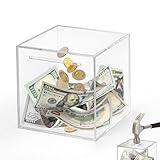 Imeepa Clear Piggy Bank for Adults & Kids - Acrylic Money Savings Box for Cash & Coin, Must Break to Open, Unopenable Piggy Bank for Boys Girls(Clear, 4.72'')