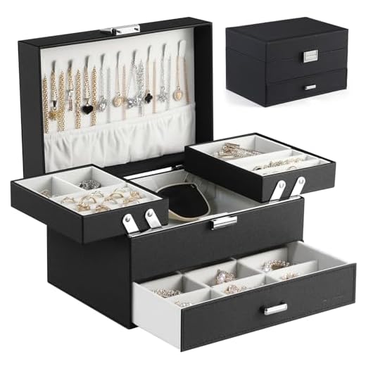 Dajasan Jewelry Boxes for Women Girls, Jewelry Organizer Box, 3 Layers Jewelry Storage Organizer for Earring, Ring, Necklace, Bracelets (Black)