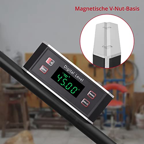 XUNTOP Digitaler Winkelmesser LED Neigungsmesser Wasserdicht IP65 mit V-Nut Magnetfuß, Inklinometer für Automobil-, Holz- und Maschinenindustrie (Batterie enthalten)