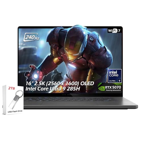 Image of ASUS ROG Zephyrus G16 16-inch ROG Nebula OLED 240Hz Gaming Laptop, Intel Core Ultra 9 285H, GeForce RTX 5070, 16GB LPDDR5X 1TB SSD, Wi-Fi7, Backlit KB, Win11, Eclipse Gray, w /2TB USB Drive, W /GaLiMu
