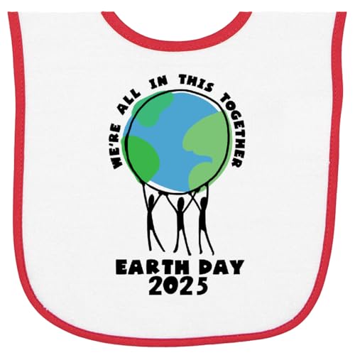 inktastic We're All in This Together Earth Day 2025 Baby Terry Cloth Bib White and Red 45022