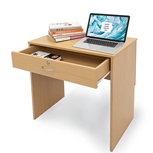 Absolute Deal Wooden Computer Desk with Drawers - Home Office, Study, Vanity, Dressing Table - Tidy Storage for Accessories - 80x40x76.5cm - Beech Desk