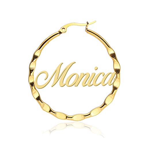 Picano Stainless Steel Personalized Name Circle Earrings Twist Circle Custom Name Hoop Earrings Made with Any Name