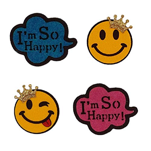 Brooch set, made by felt, set of 4, smile, yellow and blue and dark pink color