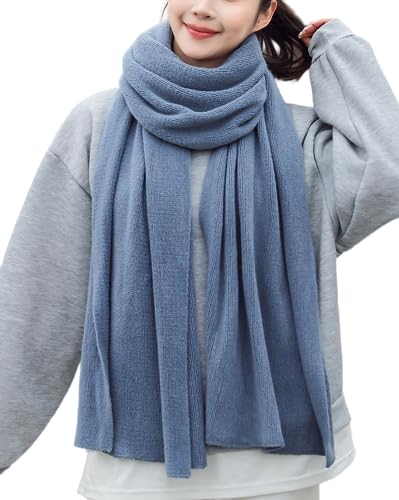 Wander Agio Womens Warm Long Shawl Winter Blanket Large Scarf Pure Color Haze Blue