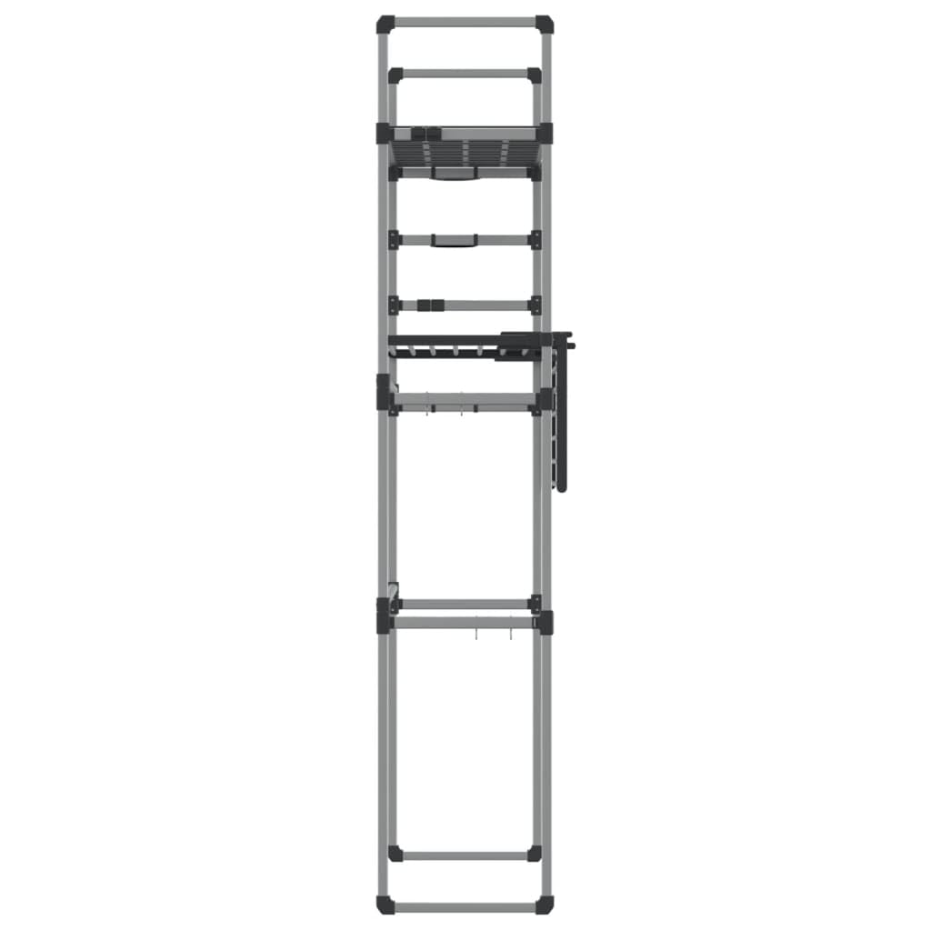 Waschmaschinenregal 77x52x192 cm Aluminium Wandregal mit Hakenleiste für Badezimmer Küche Garage und Flur, platzsparende Aufbewahrung, verstellbare Höhe, robustes Silbern Design
