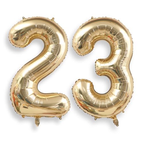 Image of AULE 40 Inch Large 23 Balloon Numbers Light Gold, Big Foil Number Balloons, Giant Helium 32 Happy Birthday Party Decorations for Man and Women, Huge Mylar Anniversary Party Supplies