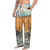 Vosery Herren-Pyjamahose mit Taschen, ruhige Gartenlandschaft, weich, bequeme Herren-Pyjamahose, Schwarz, M