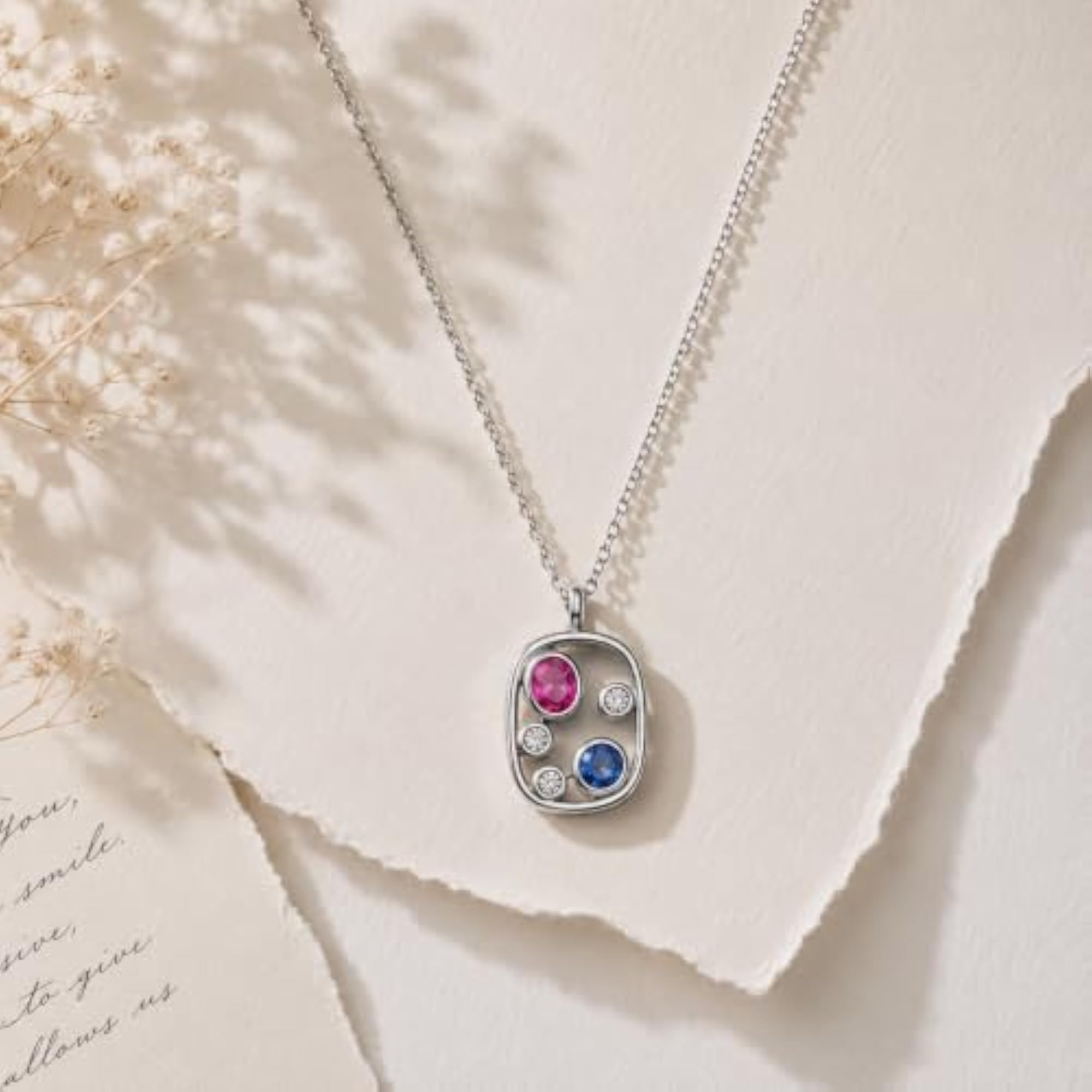 Women's 925 Sterling Silver Multi Stone Oval Necklace