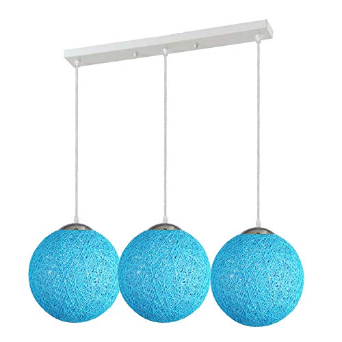 LEDSone Lustre moderne à 3 branches décoratives multicolores en rotin avec boule de vigne et suspension pour décoration d'intérieur (bleu, blanc, vert)...