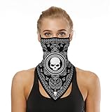 YAYOUREL Skeleton Skull Black Bandana Neck Gaiter Face Mask Covering Bandanas for Men Women Summer UV Cooling Face Scarf Mask Cover Ear Loop Hole Triangle Facemask for Fishing Runni