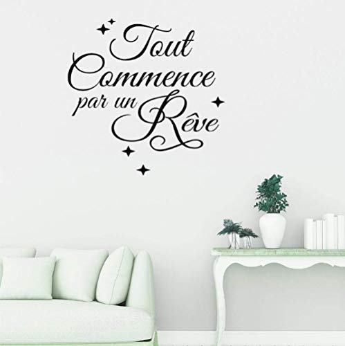 Stickers Muraux Tout Commence Par Un Reve Stickers Muraux Décor À La Maison Chambre Salon Français Citation Inspirante Sticker Mural Pour Bureau 42X42 Cm Cover
