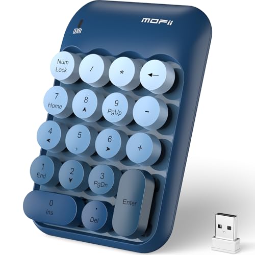 MOFII Cute Colorful Wireless Number Pad - 18 Keys, Portable 2.4 GHz with Stable Wireless Connectivity, 10-Key Financial Accounting Extension (Blue Colorful)