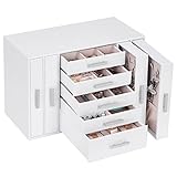 Organizador de joyas duradero: el marco del joyero está hecho de material MDF, que es ligero, fuerte, duradero, resistente a la humedad y estable. El forro interior está hecho de tela de terciopelo suave para evitar rayones en las joyas y mantenerlas brillantes y brillantes. La capa exterior está envuelta en cuero, que no se agrieta ni se despega y es fácil de limpiar.