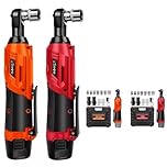 Lucn Red 500Nm Electric Cordless Right Ratchet 3/8'' 90 Angle Wrench Power 2 Battery Kit
