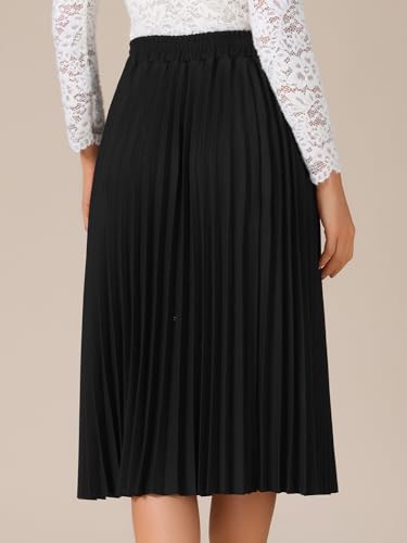 Allegra K Women's Pleated Midi Skirt Elastic High Waist A-Line Swing Casual Flowy Long Skirts4