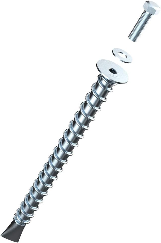 SP18-716 Zinc-Plated Asphalt Anchor (7/8" x 12") - with 1.25" Hex Bolt & 1" Washer - Chemical Anchors - for Installation of Sheds, Carports, Bike Racks, & More - 2500 lb Pull Rated - 6 PK