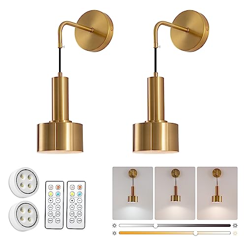 Keluoly Battery Operated Wall Sconce,Wireless Image Wall Lamp,Modern Metal Art Wall Lights,Dimmable Accent Light With Remote,Suitable For Living Room, Bedroom, Art Display, Golden-Like Brass Finish #TOP27