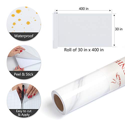 YENHOME Marble Countertop Contact Paper 393x30 inch Marble Granite White Contact Paper for Cabinets Self Adhesive Peel and Stick Wallpaper Waterproof Removable Wallpaper for Bathroom Counter Kitchen