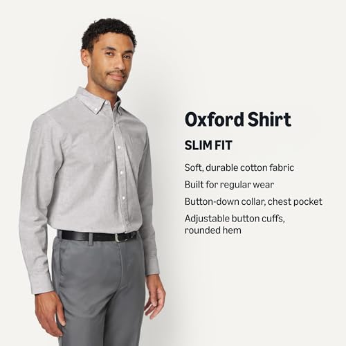 Image of Amazon Essentials Men's Long Sleeve Oxford Dress Shirt, Regular-Fit, Button-Down Collar, Chest Patch Pocket, 100% Cotton