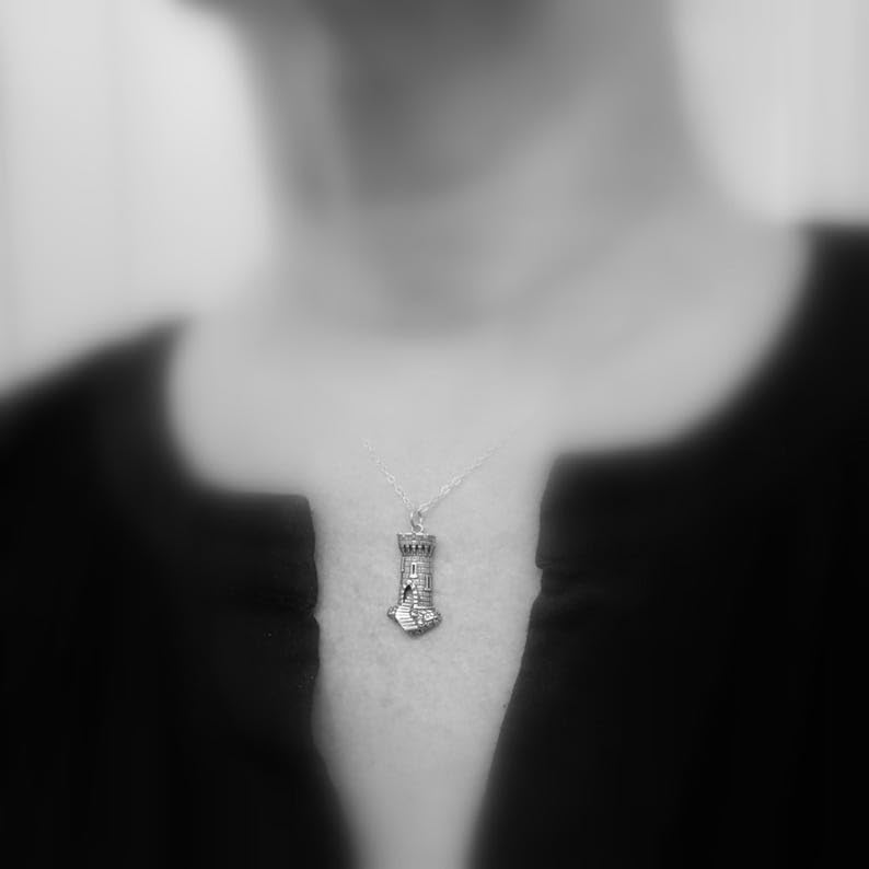 Charm princesa de cuento de hadas y collar torre de castillo plata 925 con cadena 4